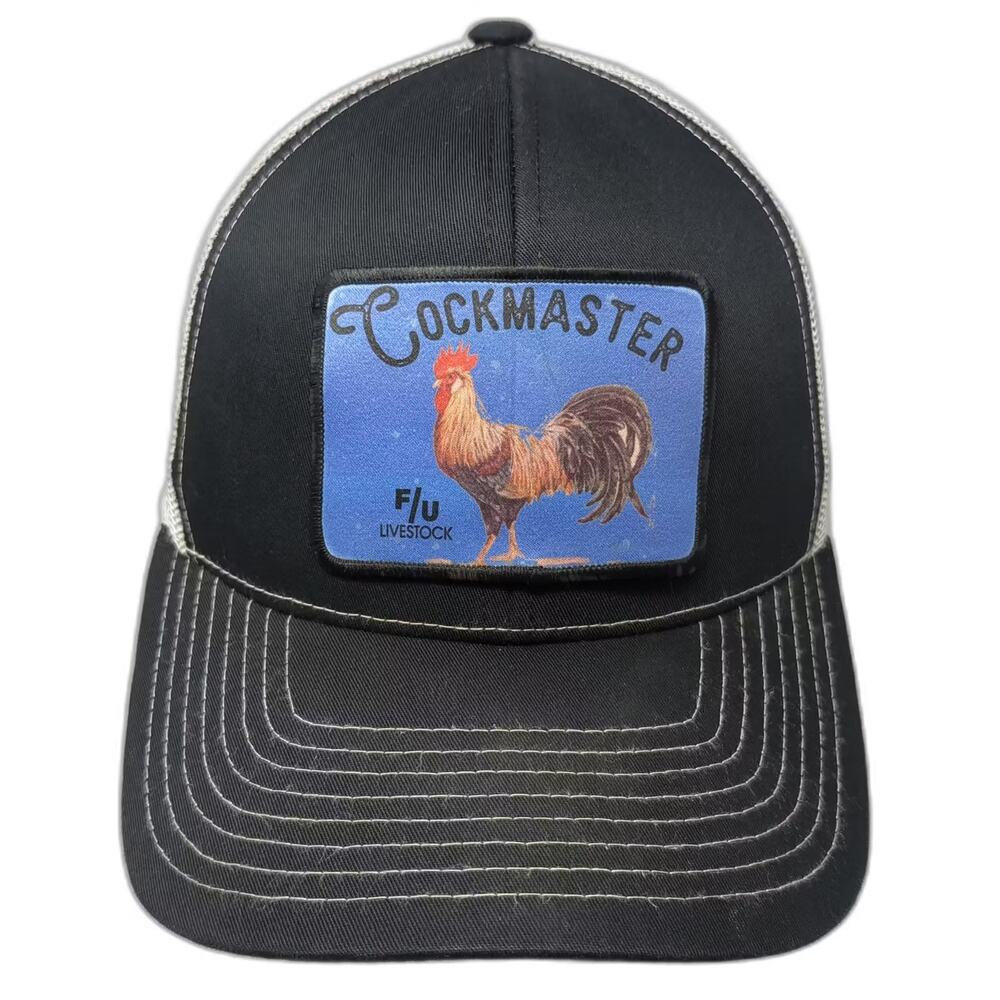 Pacific Headwear Black Trucker Hat One Size F/U Livestock Rooster Patch Snapback